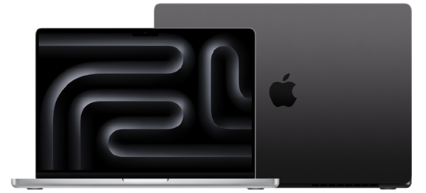 Apple MacBook_Pro_14-in_M3_Pro_Silver_Pure_Front_MacBook_Pro_16-in_M3_Pro_Space_Black_Pure_Back